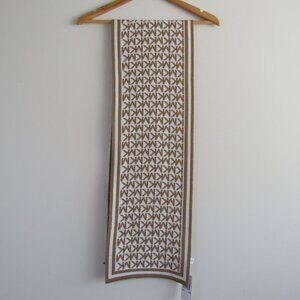 Michael Michael Kors Women's Signature MK Logo Knit Scarf Tan White Cozy Winter